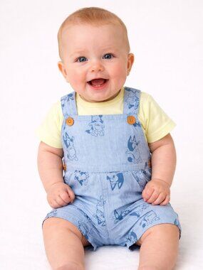 NWT Bluey Baby Boy 2-Piece Chambray Overalls & T-Shirt Outfit Set Blue 3-6 Month